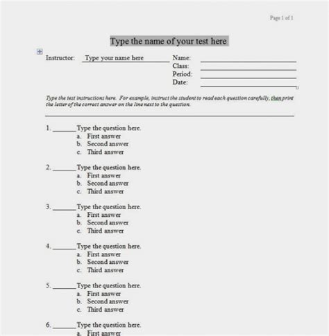 √ Free Editable Multiple Choice Test Template