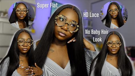 Jet Black Buss Down Middle Part No Baby Hair 4x4 Hd Lace Wig