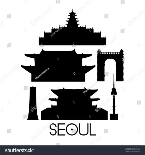 Set Black Silhouettes Famous Places Seoul: Vector có sẵn (miễn phí bản ...