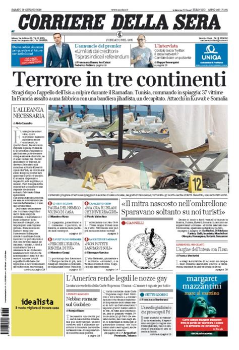 Reportages QUOTIDIANI La Miglior Prima Pagina Di Oggi 27 Giugno