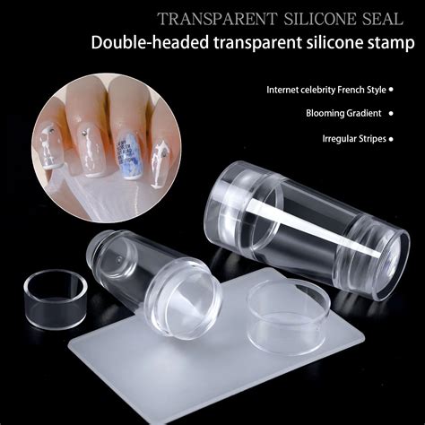 Estampador de uñas transparente con raspador sello de silicona Kits