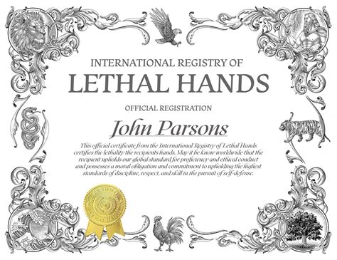 Official Certificate Of Lethal Hands International Registry Of Lethal