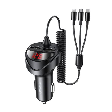 Usams Us Cc119 C22 34a Dual Usb Car Charger With 3in1 Spring Cable