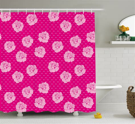 Hot Pink Shower Curtain Vintage Pale Pink Roses On White Dotted Hot Pink Background Love