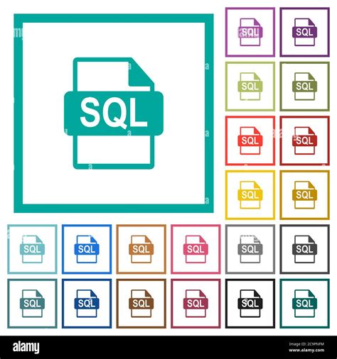 Sql File Format Flat Color Icons With Quadrant Frames On White