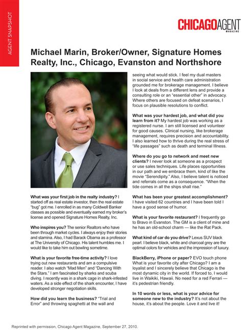 Chicago Agent Magazine Signature Homes Realty Inc