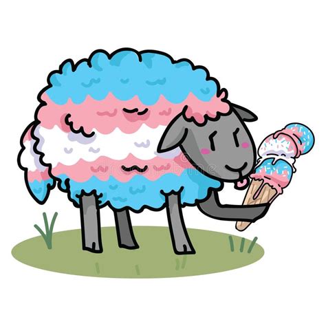 Cute Transgender Fluffy Sheep Cartoon Illustration Motif Set Hand Drawn Isolated Knitting Yarn