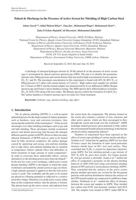 PDF Pulsed Dc Discharge In The Presence Of Active Screen For