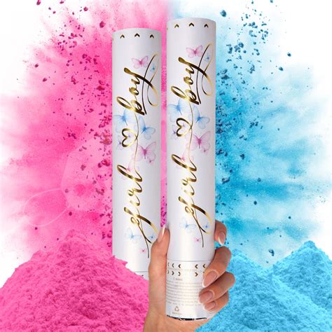 Premium Gender Reveal Confetti Cannon Set Of 2 Biodegradable Powder In