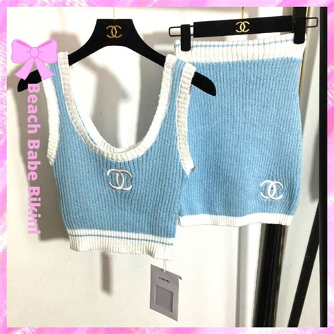 Chanel Designer Plunging Crop Skirt Set Beach Babe Bikini