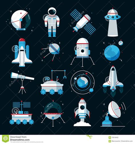 Iconos Planos Del Equipo De Los Instrumentos De Las Naves Espaciales