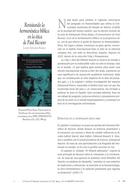 Pdf Revisitando La Hermenéutica Bíblica En La ética De Paul Ricoeur