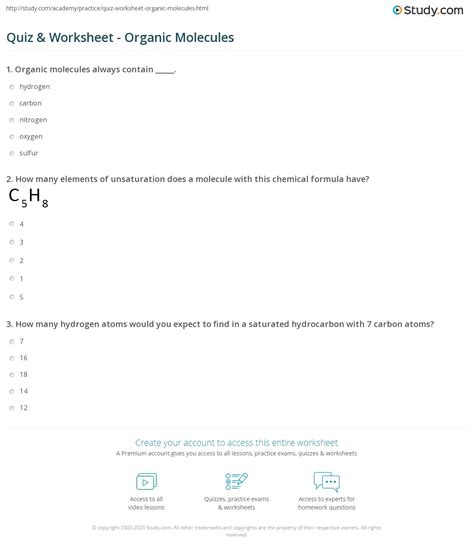 Organic Molecules Worksheet Answer Key Owhentheyanks