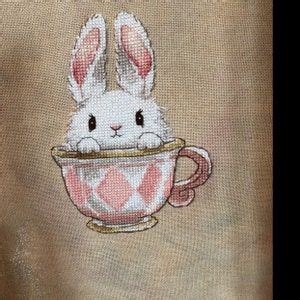 Cross Stitch Pattern Bunny In The Cup DMC Embroidery Chart Printable