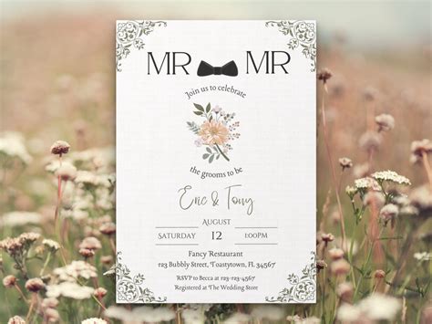 Editable Gay Bridal Shower Invitation Template Mr And Mr Bridal Shower LGBTQ Wedding Shower