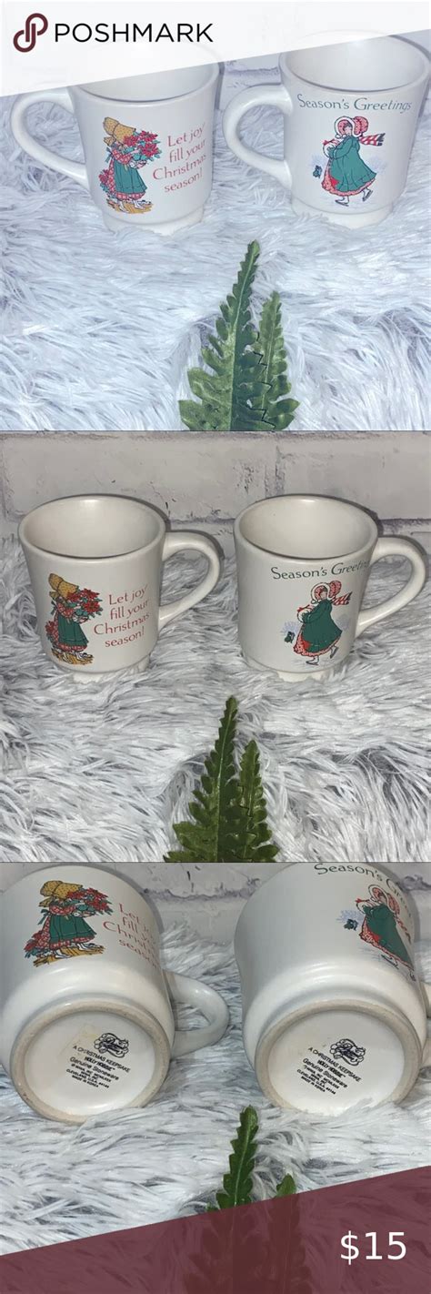 Holly Hobbie 1980 Christmas Mug Stoneware Set Vtg Christmas Mugs Holly Hobbie Christmas Settings