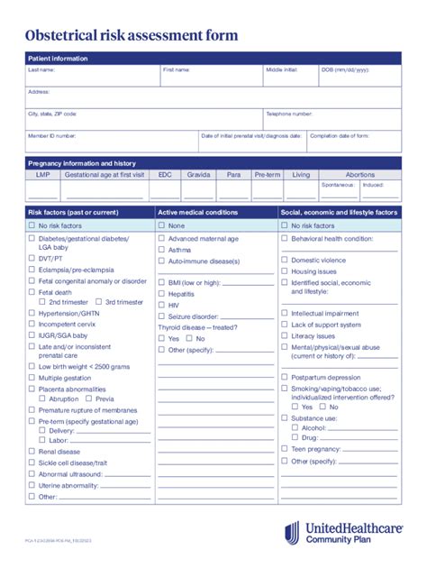 Fillable Online Obstetrics Risk Assessment Form UnitedHealthcare