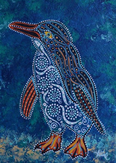 Fairy Penguin Original Folk Art Painting 9x12 By Dreamtimestudios