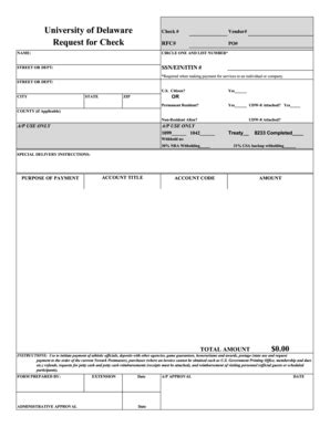 Fillable Online Udel University Of Delaware Request For Check Udel