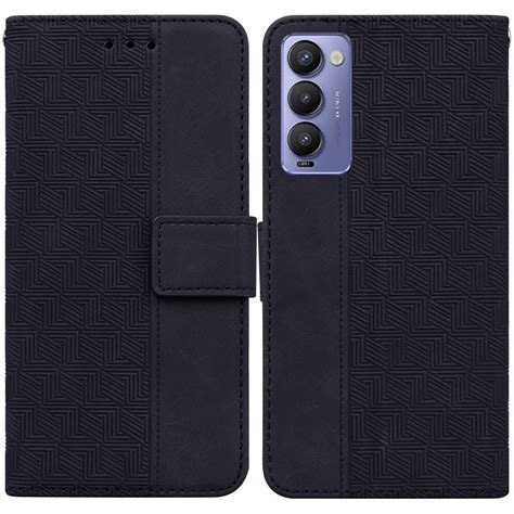 For Tecno Camon 18 18p Geometric Embossed Leather Phone Case Black