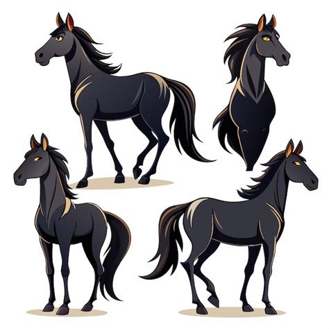 Premium Vector Black Horse Cartoon Set In Different Poses