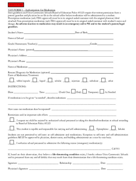 Fillable Online 5325 FORM 1 Authorization For Medication Fax Email