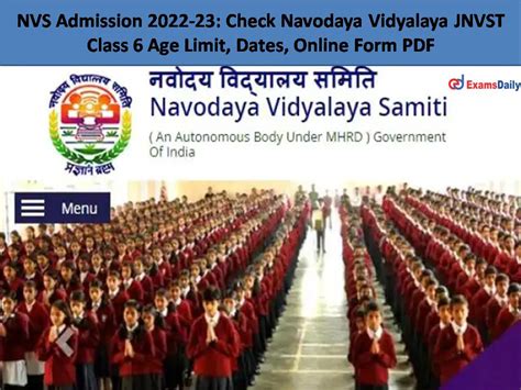 Nvs Admission 2022 23 Check Navodaya Vidyalaya Jnvst Class 6 Age Limit