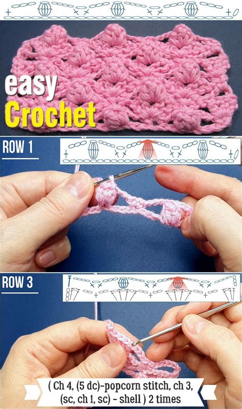 How To Crochet Popcorn And Open Lace Shell Stitch For Crochet Blanket