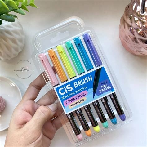 Caneta Brush Pen Cis 6 Cores Aquarelável Pastel Papel Mais Cia