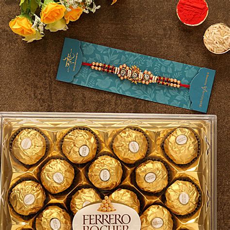 American Diamond Ethnic Rakhi And 15 Pcs Ferrero Rocher Canada Gift