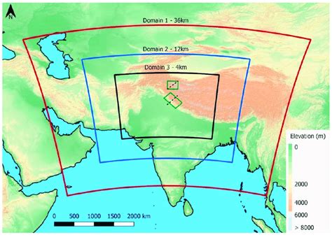 WRF Domains Red Blue And Black Boxes Karakoram And Western