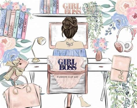 Boss Babe Clip Art Fashion Illustration Girl Boss Office Scene Books