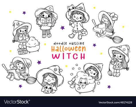 Cute halloween witch costume doodle character Vector Image