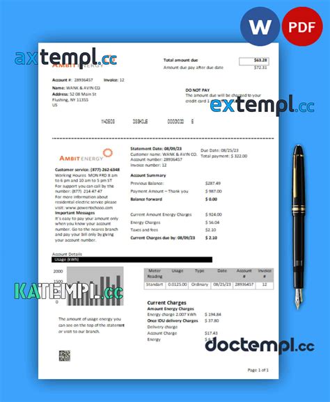 Sample Ambit Energy Business Utility Bill Word And Pdf Template Download