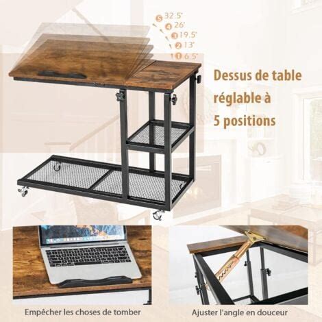 Costway Table Dappoint En Forme De C Plateau R Glable Roulettes