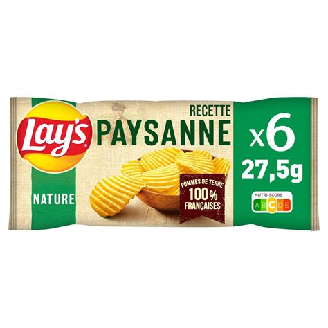 Chips paysannes nature LAY S les 6 sachets de 27 5 g à Prix Carrefour