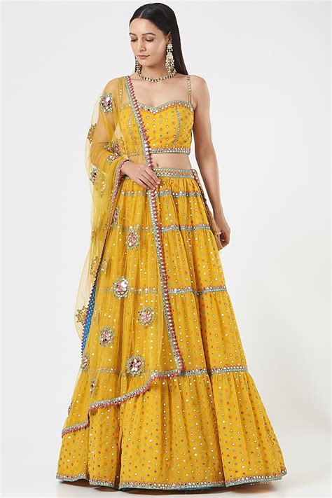 Yellow Georgette Tiered Lehenga Set Design By Vvani By Vani Vats At