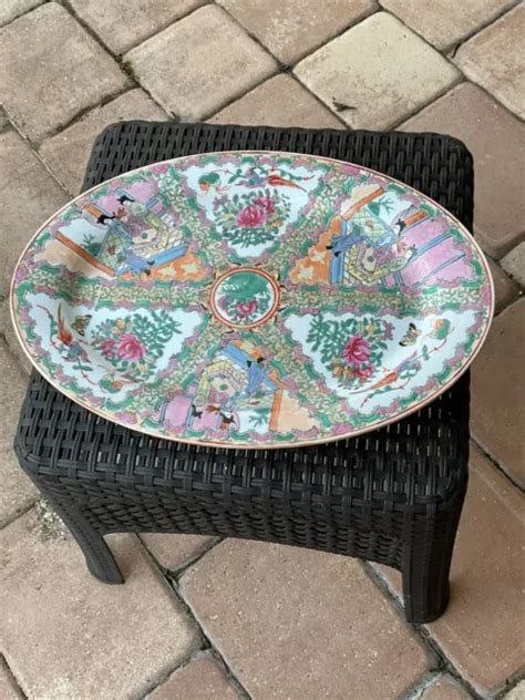 Antique 19th Century Chinese Rose Medallion Oval Porcelain Platter
