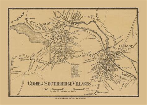 Globe And Southbridge Villages Massachusetts 1857 Old Town Map Custom