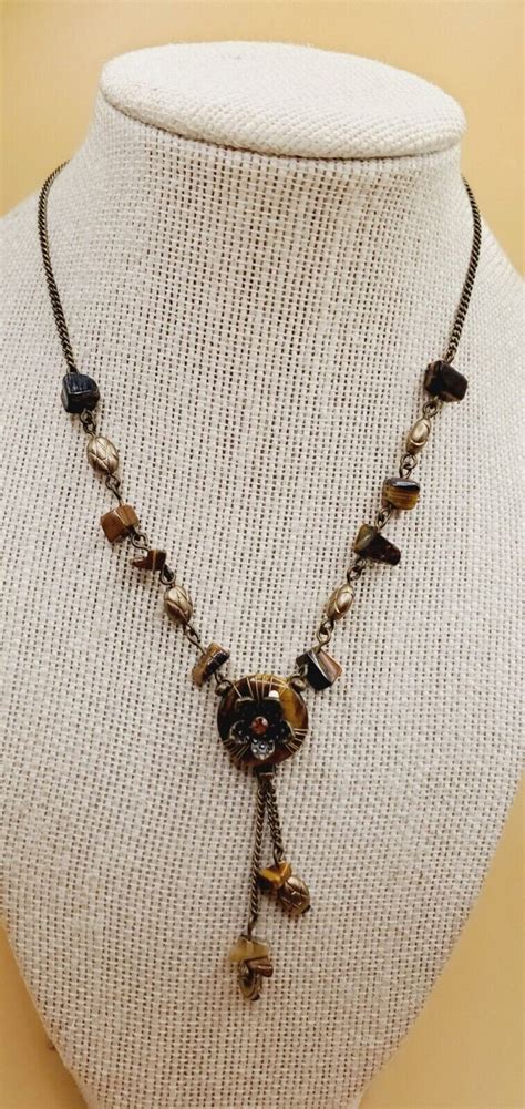 Vintage Avon Wire Wrapped Tigers Eye And Brass Necklace In Etsy