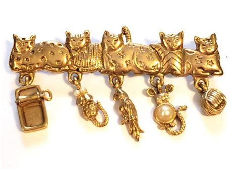 AJC Cat Brooch Gold Dangle Brooch Cute Cat Jewelry Vintage Etsy