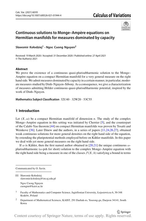 Pdf Continuous Solutions To Mongeamp Re Equations On Hermitian