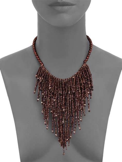 Brunello Cucinelli Beaded Fringe Necklace In Brown Lyst