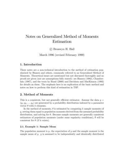 Notes On Generalized Method Of Moments Estimation