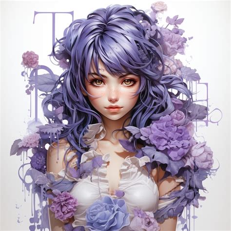 Premium AI Image A Girl With Blue Hair And Purple Hair Is Standing In