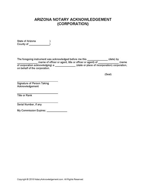 Free Arizona Notary Acknowledgement Forms Pdf Word