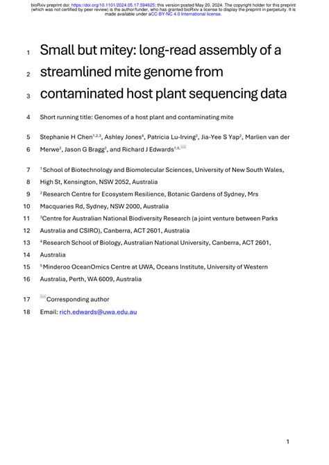 Pdf Small But Mitey Long Read Assembly Of A Streamlined Mite Genome