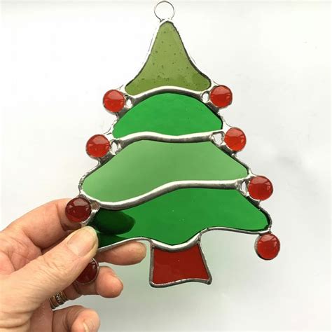 Stained Glass Christmas Tree Suncatcher Handmade Christmas Decoration Stained Glass