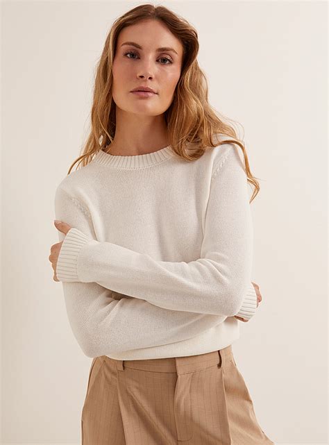 Ribbed Edging Crew Neck Sweater Contemporaine Shop Womens Sweaters