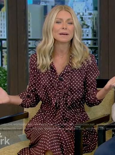 WornOnTV Kellys Burgundy Polka Dot Tie Neck Dress On Live With Kelly